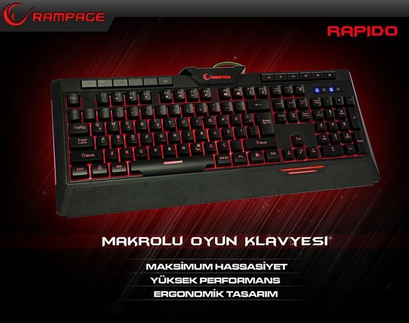 RAMPAGE Rapido USB 7 Renk Aydınlatmalı Q Multimedya Makro Siyah Klavye KB-R03
