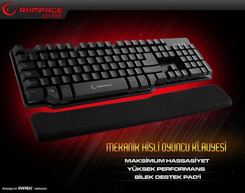 RAMPAGE KB-R88 Kablolu USB Q Mekanik Hisli ve Pad Siyah Gaming Klavye