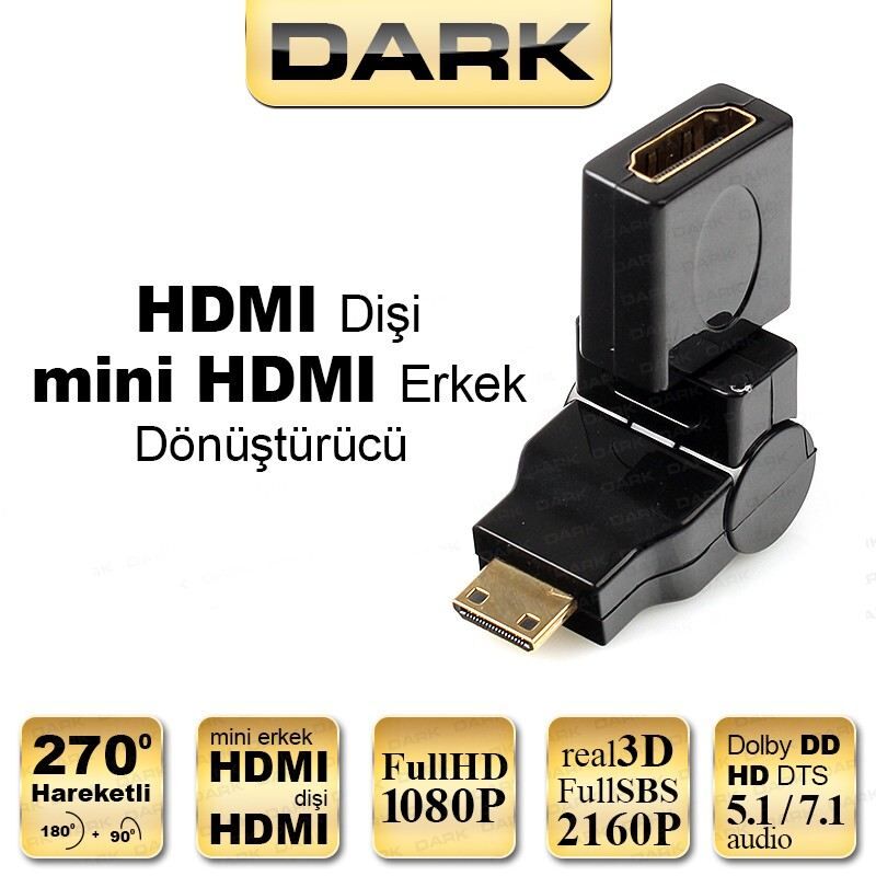 DARK HDMI Dişi-Mini HDMI Erkek 270° Soket Çevirici
