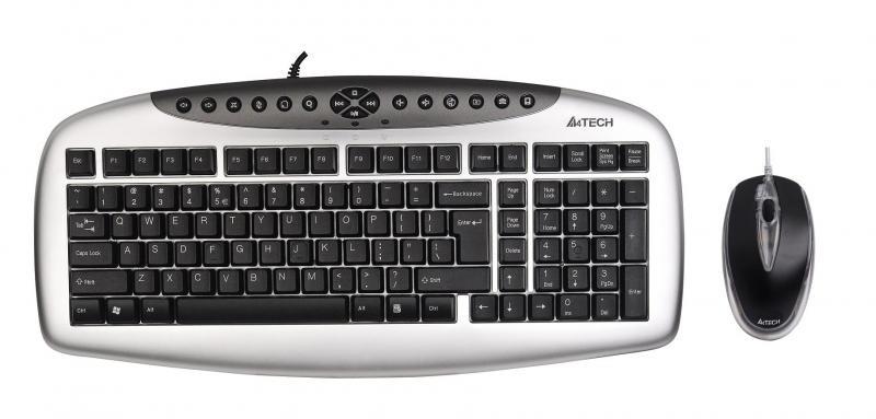 A4 TECH Kablolu PS2 Q Türkçe Multimedya Klavye + 4B+1 Optik Mouse Gümüş/Siyah KB-2103D