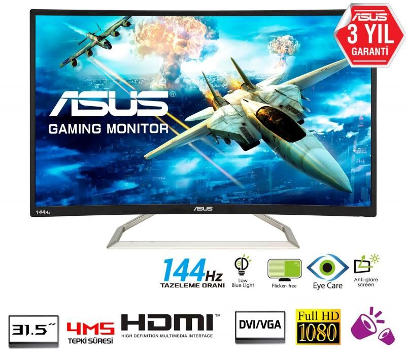 ASUS 31.5? 1920x1080 4ms 144Hz VA VGA,HDMI,DVI Kavisli Gaming Monitör