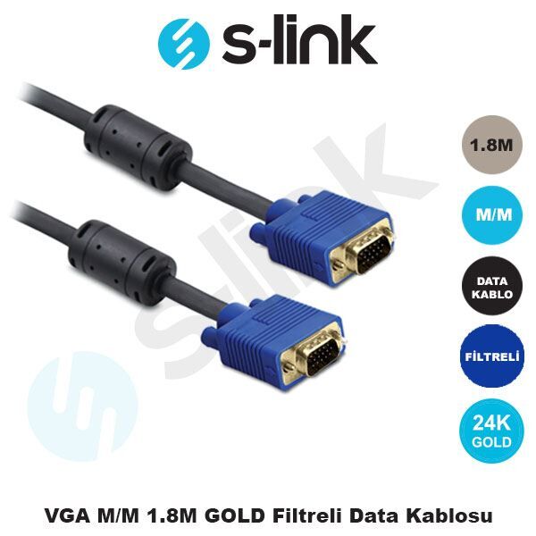 S-LINK 1.8m M/M Monitör PC Arası VGA Data Görüntü Kablosu SLX-172