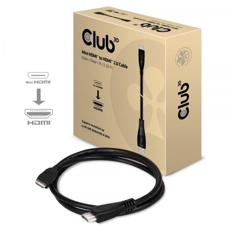 CLUB3D CAC-1350 1m M/M 3.28ft Mini HDMI 2.0 Görüntü Kablosu
