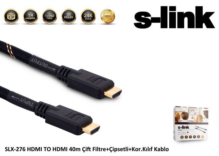 S-LINK 40m HDMI-HDMI Çift Filtre Çipsetli Görüntü Kablosu SLX-276