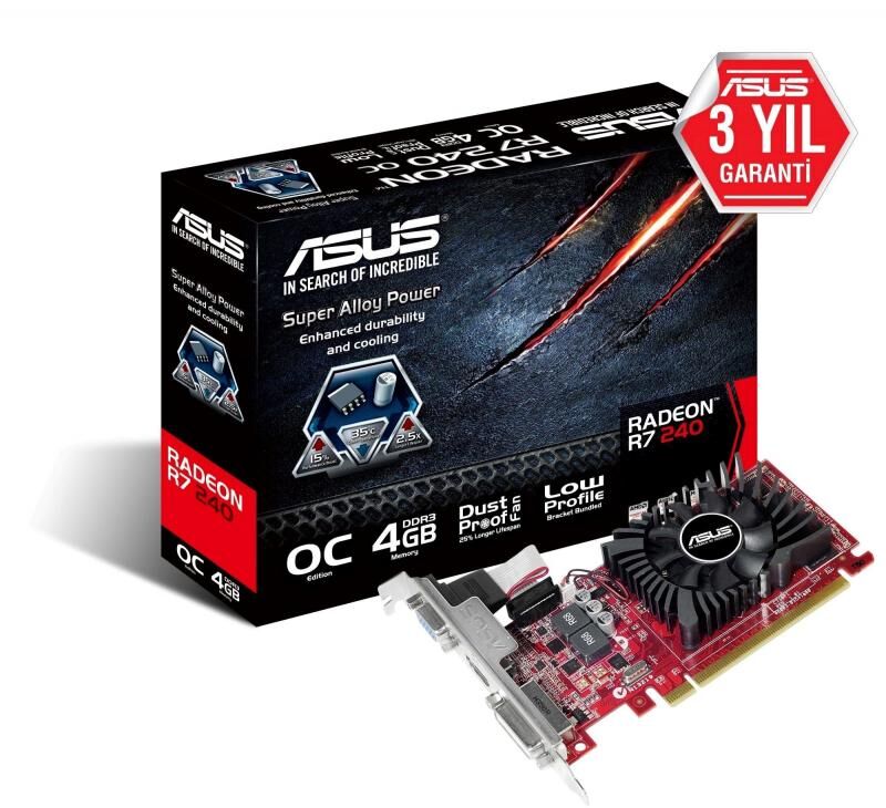 ASUS R7 240 4GB 128B DDR3 LP DVI-D,HDMI OC AMD Ekran Kartı R7240-OC-4GD3-L