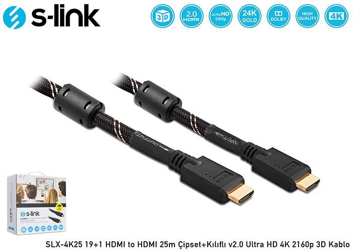 S-LINK 25m 19+1 HDMI-HDMI v2.0 Ultra HD 4K 2160P 3D Görüntü Kablosu SLX-4K25