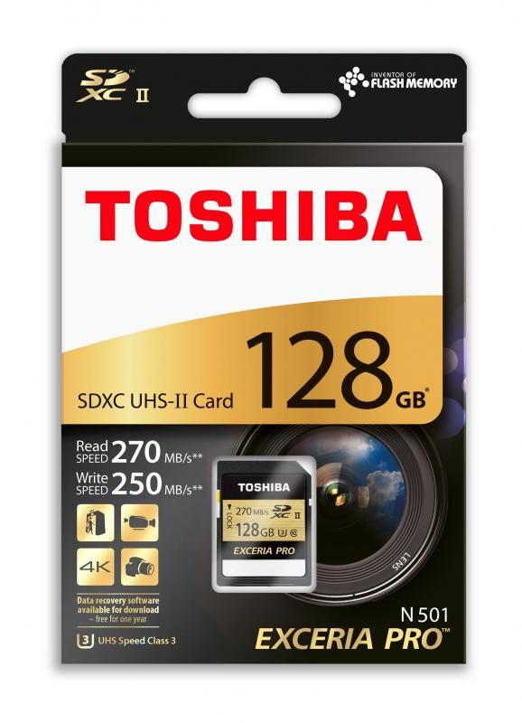 TOSHIBA THN-N501G1280E6 128GB Extreme Pro SDXC 270MB Class 10 UHS II SD-MMC Kart