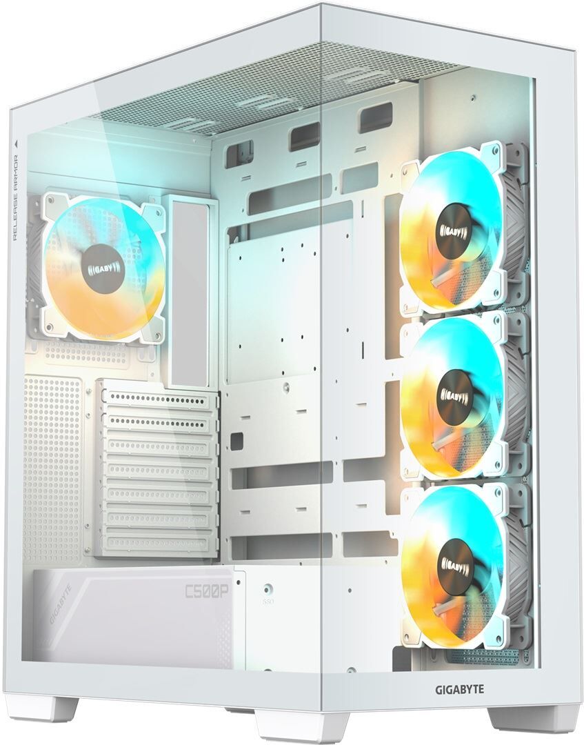 GIGABYTE GB-C500PI-ST Panoramic Stealth Ice Mid Tower PC Case Beyaz Tempered Glass 4x ARGB Fan