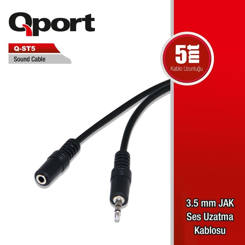 QPORT 5 METRE 3.5'' SES - STEREO UZATMA KABLOSU (ERKEK - DİŞİ) Q-ST5