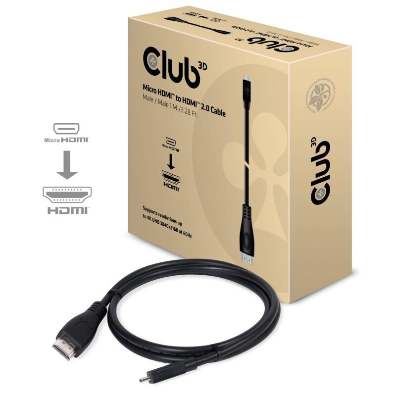 CLUB3D 1m M/M Micro HDMI 2.0 4K HDMI Görüntü Kablosu CAC-1351