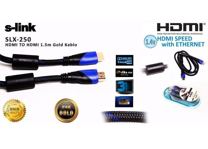 S-LINK 1.5M HDMI To HDMI Altın Uçlu 24K v1.4 3D Görüntü Kablosu
