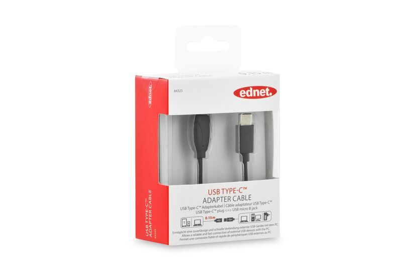 DIGITUS 84325 USB Tip-C adaptör kabl.tip C den mikro B ye M/F, 0,1m, 3A, 480MB, 2.0 ve