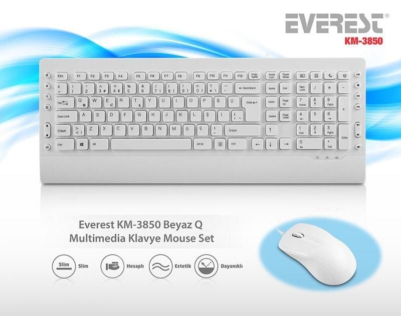 EVEREST Q Multimedya Klavye,Mouse Beyaz Set KM-3850