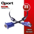 QPORT 3m M/M Monitör PC Arası VGA Data Görüntü Kablosu Q-VGA3