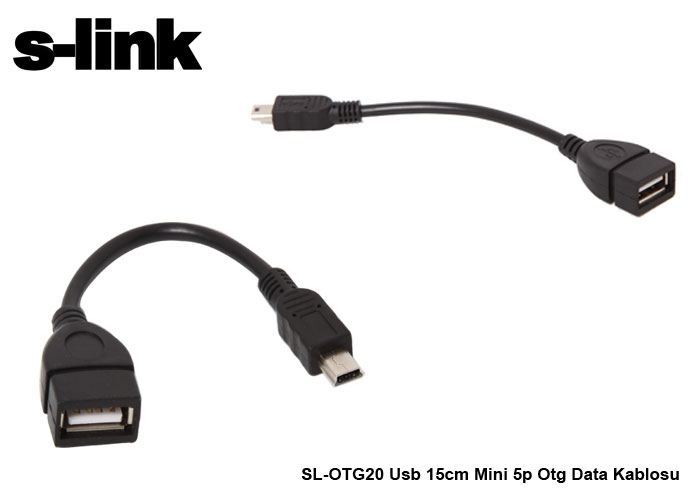 S-LINK 15cm USB Mini 5P OTG Data Kablosu SL-OTG20