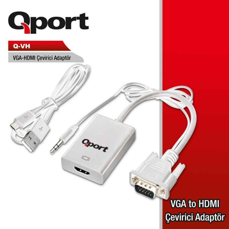 QPORT 15cm VGA(M) to HDMI(F) Çevirici Q-VH