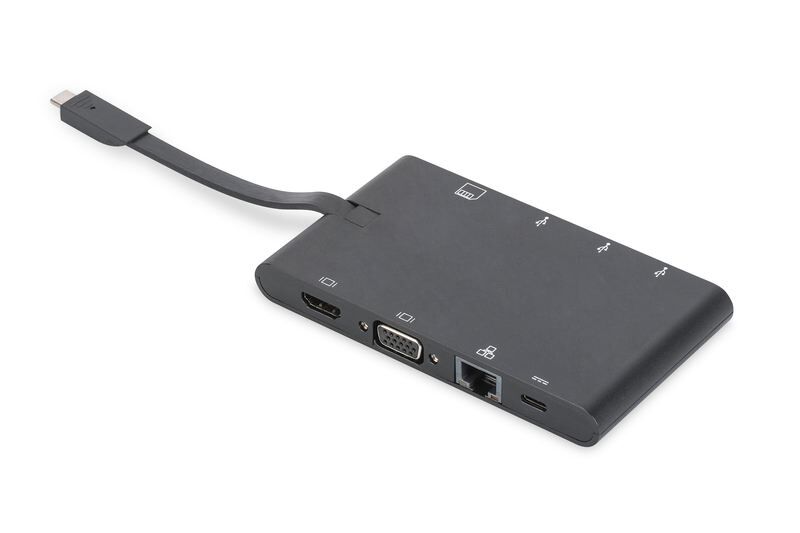 DIGITUS DA-70865 USB-C, 9-Port 2x video, 2x USB-C, 2x USB3.0, RJ45,2x card reader MikroSD