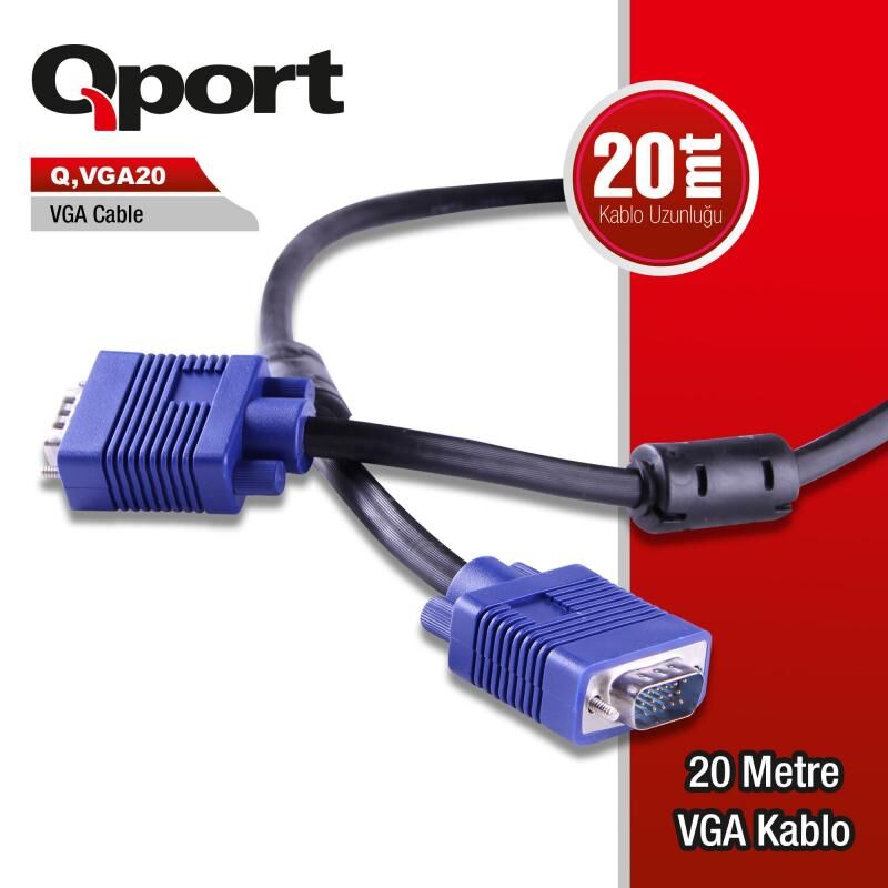 QPORT 20m M/M Monitör PC Arası VGA Data Görüntü Kablosu Q-VGA20