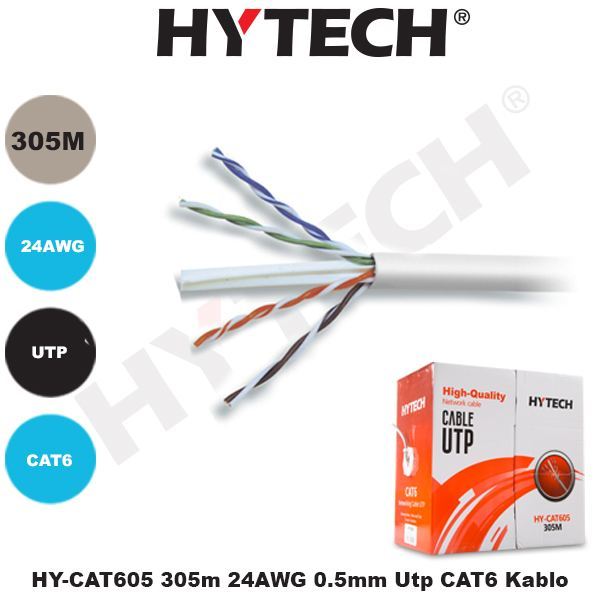 HYTECH CAT6 305M Awg 24 UTP Gri Network Kablosu HY-CAT605