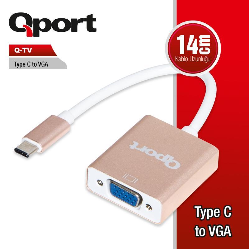 QPORT Type-C(M) to VGA(F) 1920*1080P 60Hz Çevirici Converter Q-TV