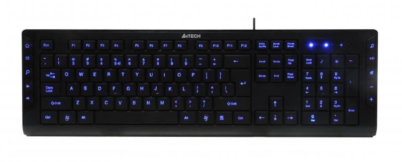 A4 TECH Kablolu USB Q Türkçe Multimedya Mavi Led Aydınlatmalı Siyah Klavye KD-600L