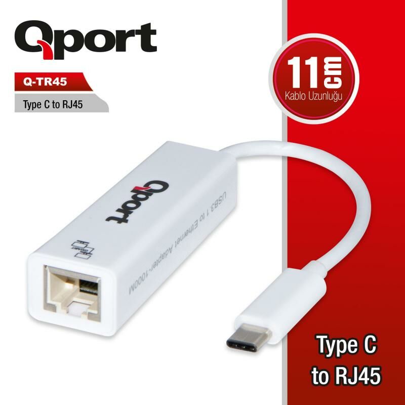 QPORT Type-C to RJ-45 Gigabit Network Converter Çevirici Q-TR45