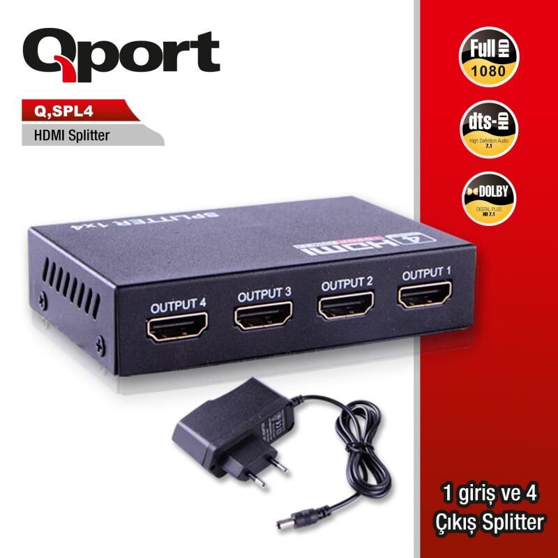 QPORT Full HD 1 Giriş 4 Çıkışlı HDMI Sinyal Çoğaltıcı Q-SPL4