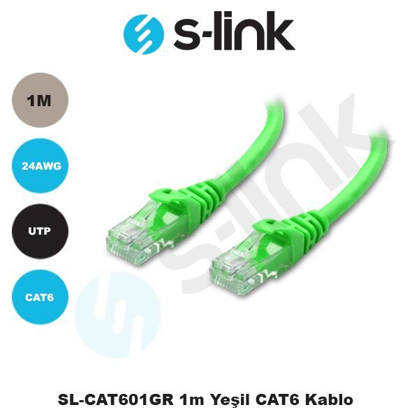 S-LINK CAT6 1M Yeşil Network Kablosu SL-CAT601GR