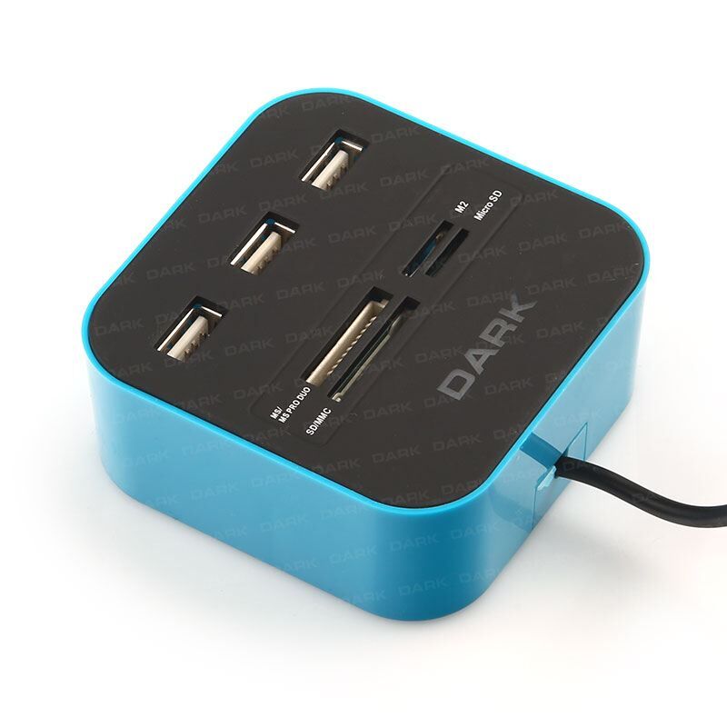 DARK DK-AC-UCR202BL USB 2.0 Multi Kart Okuyucu + 3 x USB 2.0 HUB Mavi