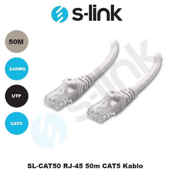S-LINK CAT5 50M UTP Awg 24 Patch Network Kablosu SL-CAT50-RJ-45