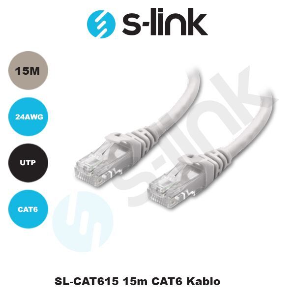 S-LINK CAT6 15M UTP Awg 24 Patch Network Kablosu SL-CAT615