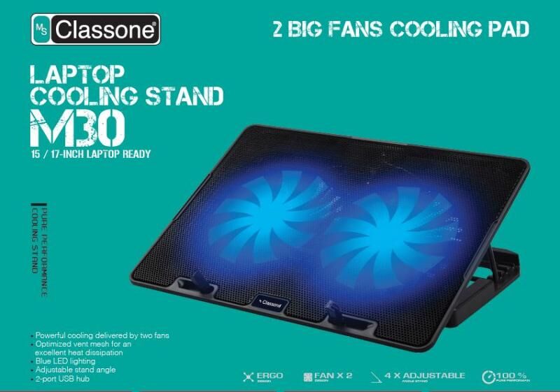 CLASSONE 15-17'' 2xFan 2xUSB 4xStand Mavi LED Gaming Notebook Soğutucu M30