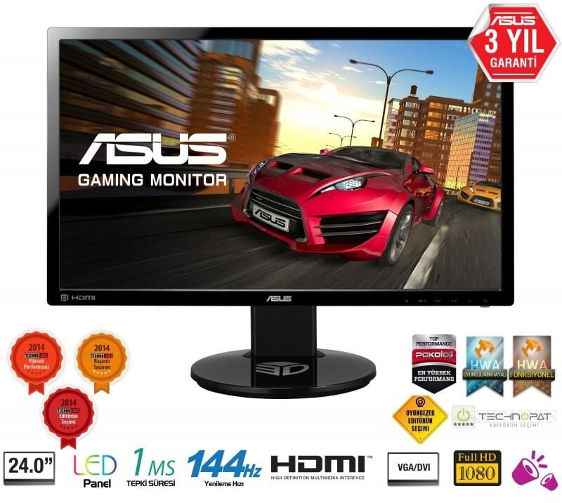 ASUS 24'' 1920x1080 1ms 144Hz 2Wx2 DVI,DP,HDMI,3D Gaming LED Monitör