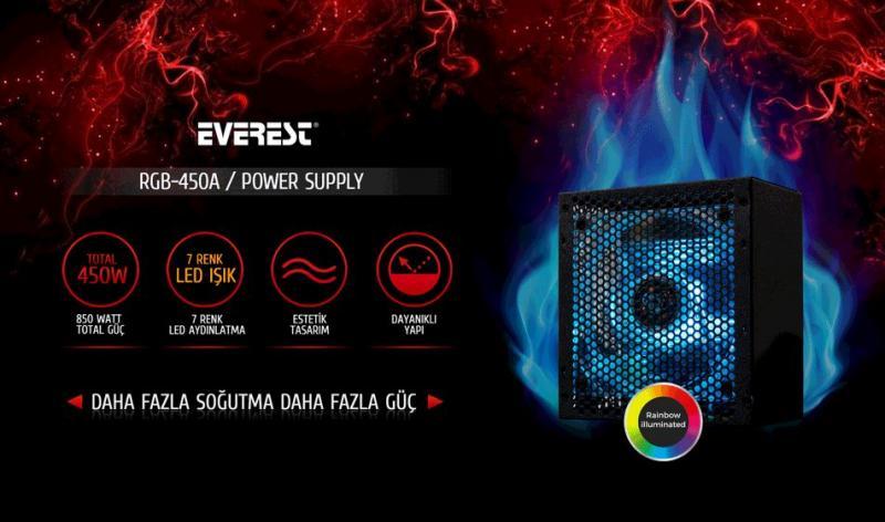 RAMPAGE 450W 12cm RGB LED Fan Power Supply RGB-450A