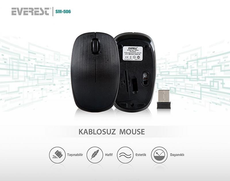 EVEREST USB Kablosuz Siyah Mouse SM-506