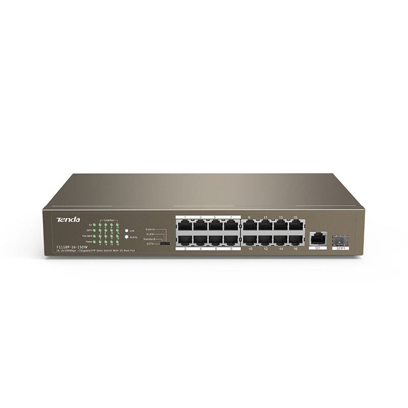 TENDA TEF1118P-16-150W 16 portlu 10/100Mbps +1 Gigabit/SFP Slots Switch With 16-Port PoE