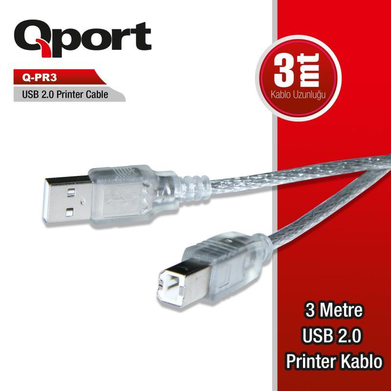 QPORT 3m USB2.0 Yazıcı Kablosu Q-PR3