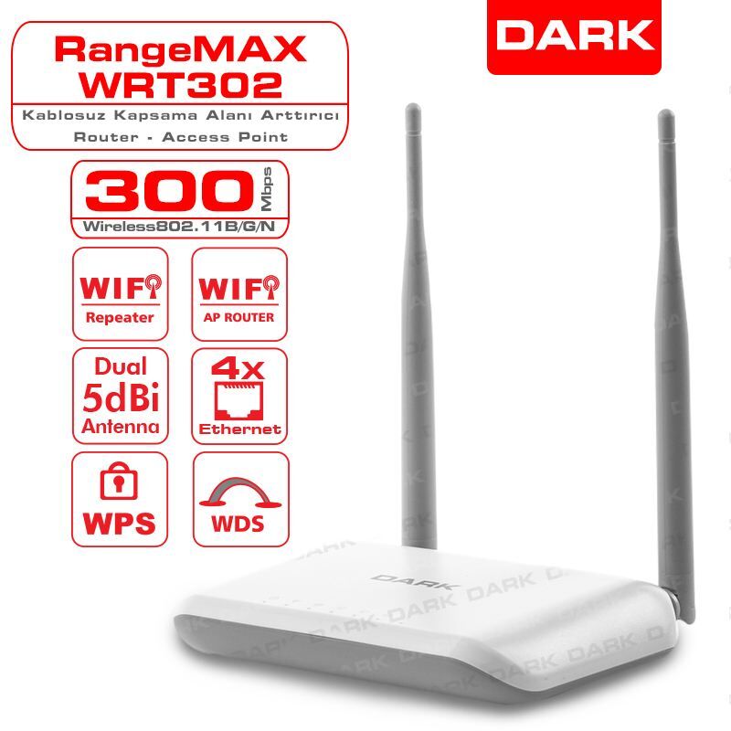 DARK 300Mbps Kablosuz 4xPort Beyaz Router Access Point DK-NT-WRT302