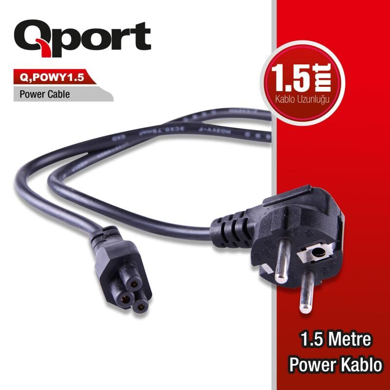 QPORT 1.5m Notebook Power Kablosu Q-POWY1_5