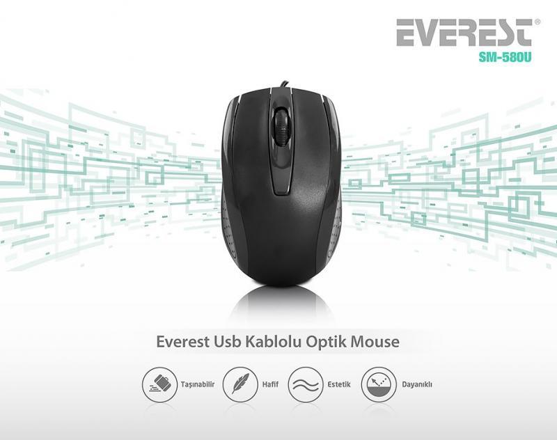 EVEREST Kablolu USB Optik Siyah Mouse SM-580U
