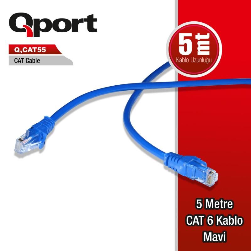 QPORT CAT6 5M Kırmızı Mavi Patch Network Kablosu