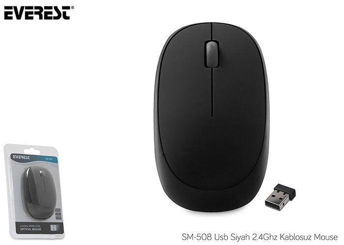 EVEREST USB Rubber Kablosuz 2.4GHz Siyah Mouse (Alkalin Pil Hediyeli) SM-508S