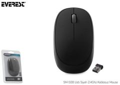 EVEREST USB Rubber Kablosuz 2.4GHz Siyah Mouse (Alkalin Pil Hediyeli) SM-508S