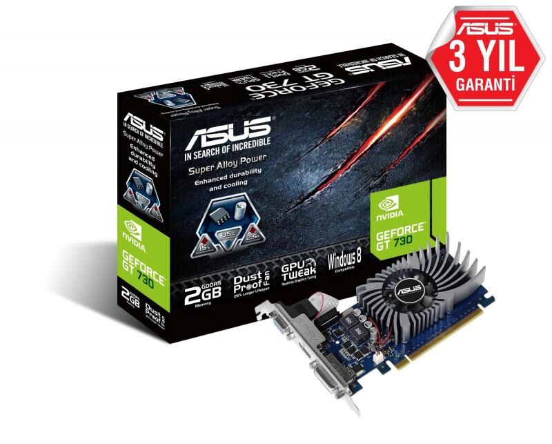 ASUS GT730 2GB 64B GDDR5 HDMI,DVI,VGA Nvidia Ekran Kartı GT730-SL-2GD5-BRK