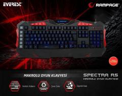 RAMPAGE USB 7 Renk Aydınlatmalı Q Multimedya Makro Siyah Klavye SPECTRA-R5