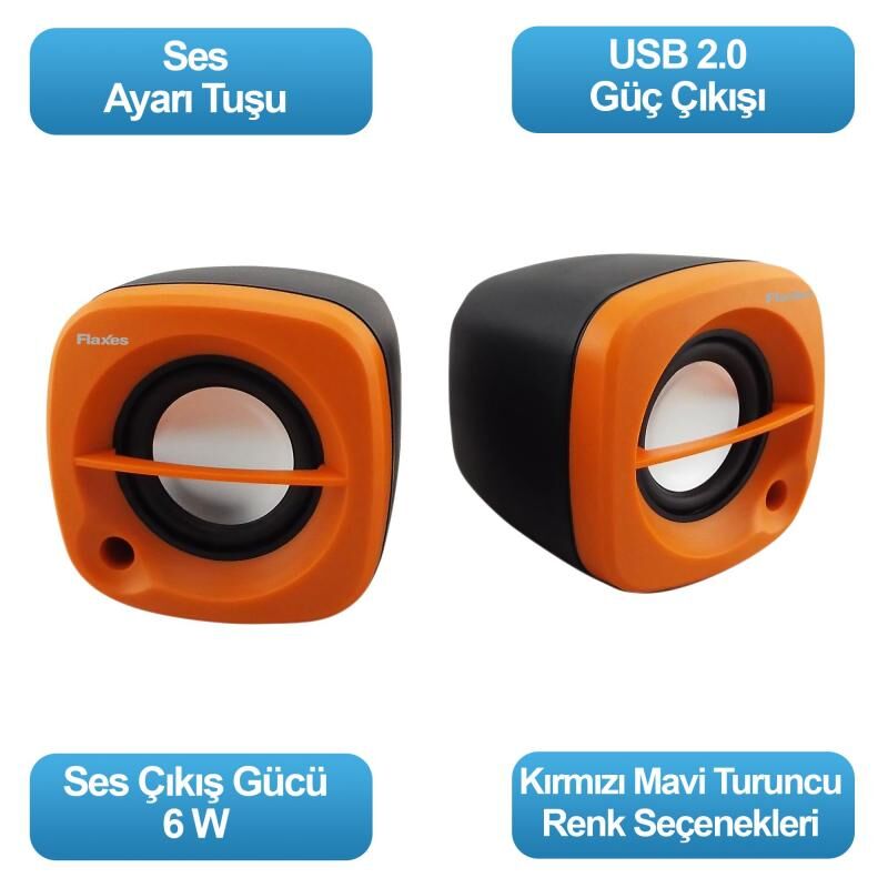 FLAXES FLX-024T USB 6W 3Wx2 1+1 Siyah Turuncu Hoparlör