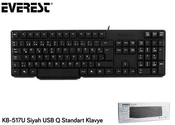 EVEREST Kablolu USB Q TR Standart Siyah Klavye KB-517U