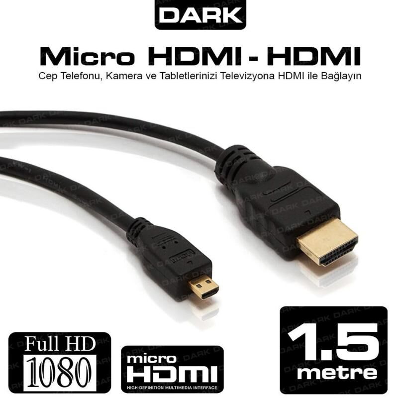 DARK DK-HD-CV13L150MICR 1.5m Micro HDMI - HDMI Görüntü Kablosu
