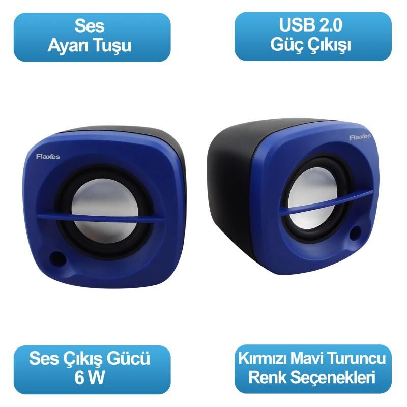 FLAXES FLX-024M USB 6W 3Wx2 1+1 Siyah,Mavi Hoparlör