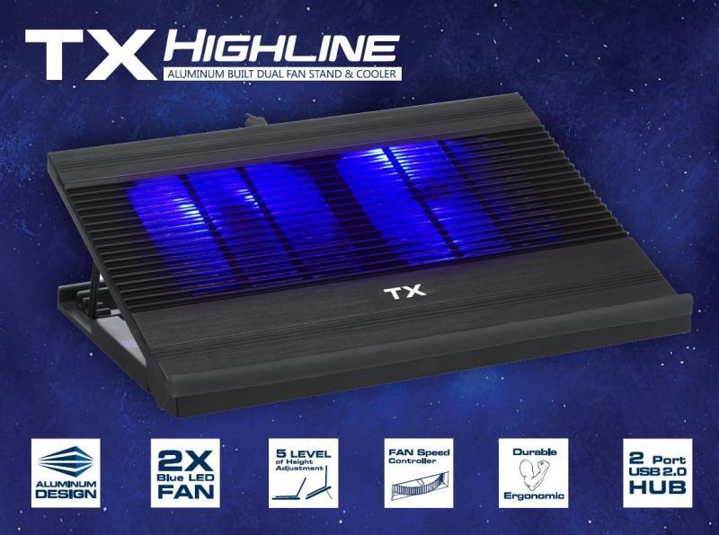 TX TXACNBHL 2x12cm Mavi LED Fanlı Alüminyum Notebook Soğutucu